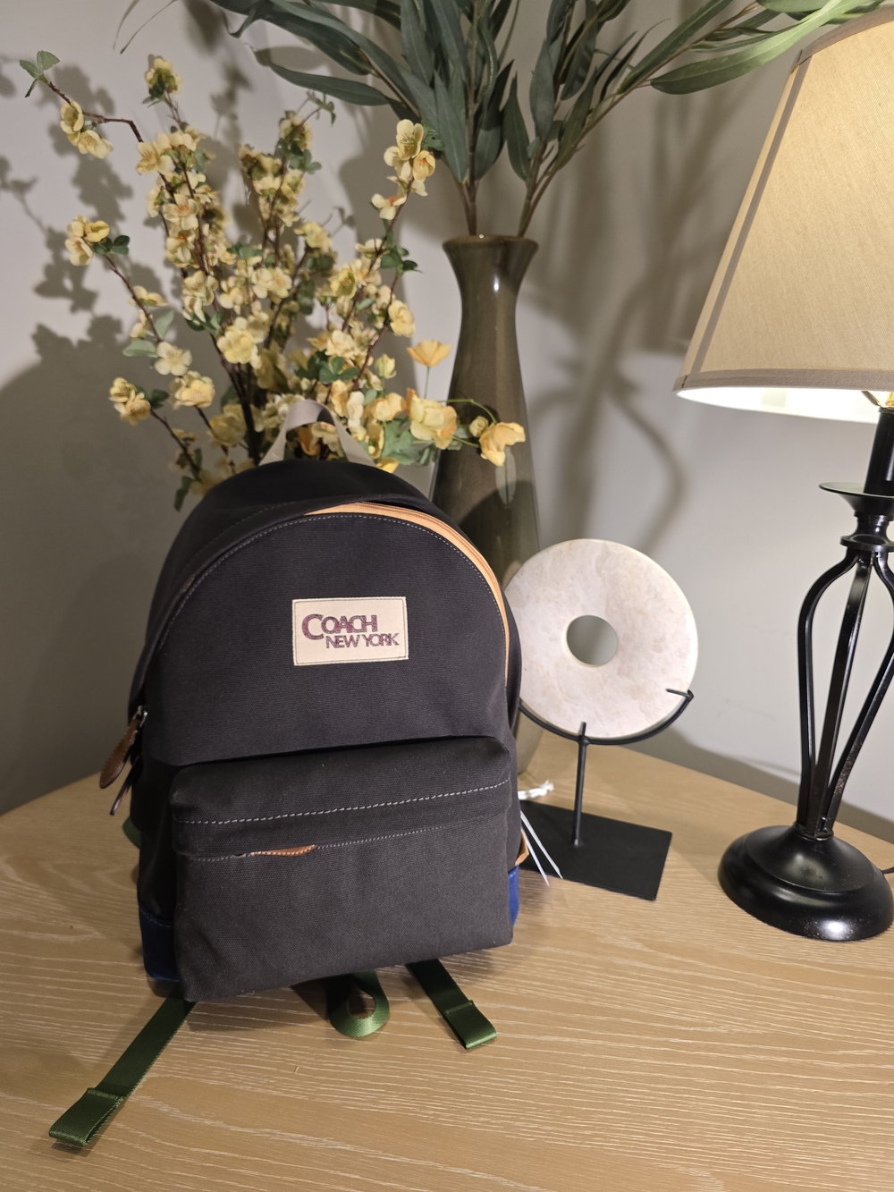 Coach Men's Black Canvas Backpack with Brown Leather Trim - Picture 4 of 4
